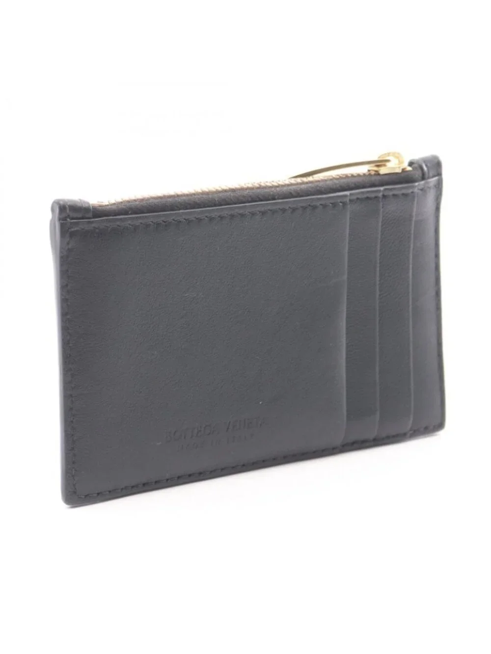 Bottega Veneta Coin Case Cassette Card Black Leather Maxi Intrecciato Fastener
